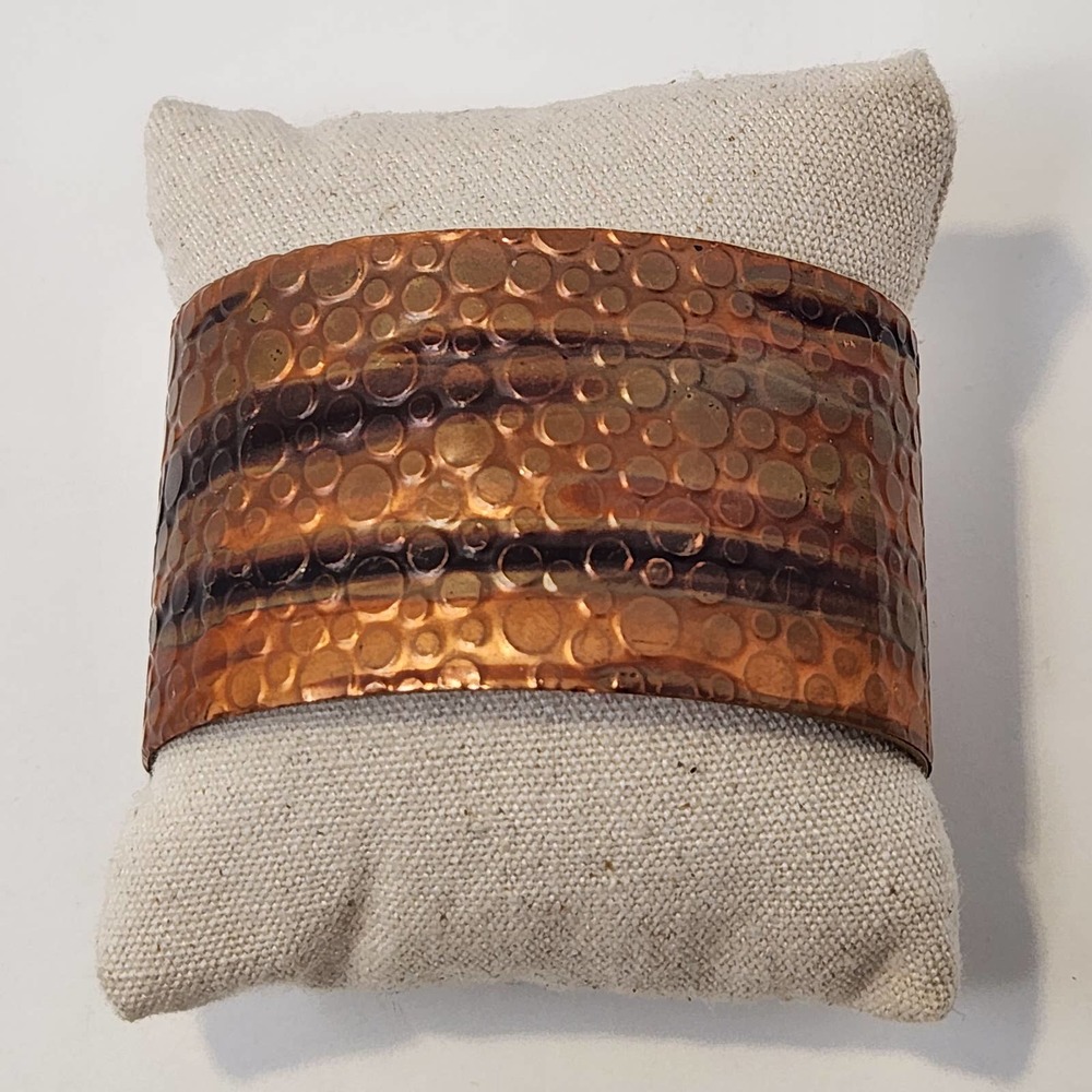 Copper Brass Tone Wide Cuff Bracelet Circle Textured Boho Southwestern Statement